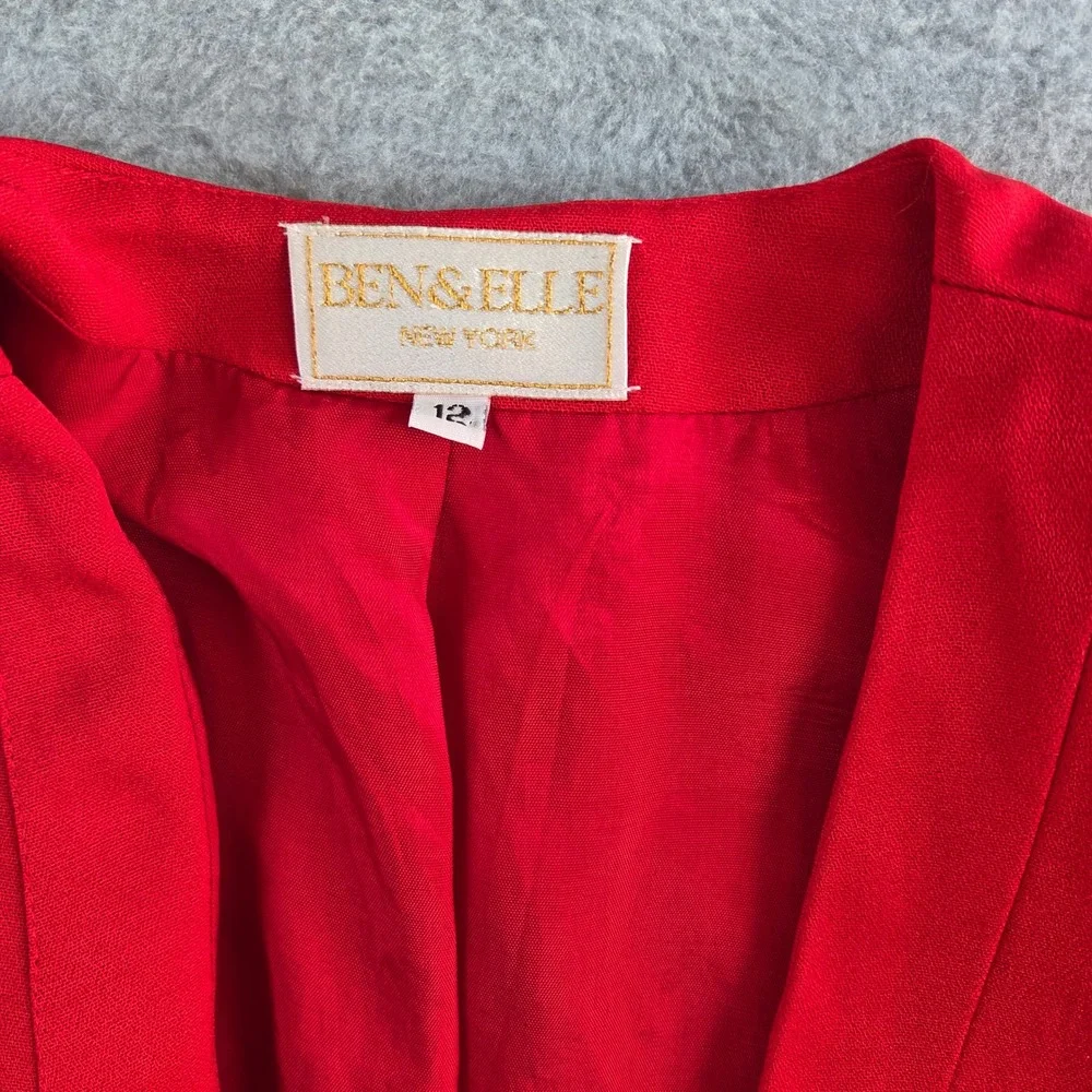 Ben & Elle Blazer Womens Size 12 Red Vintage 80s Power Suit Single Button Jacket